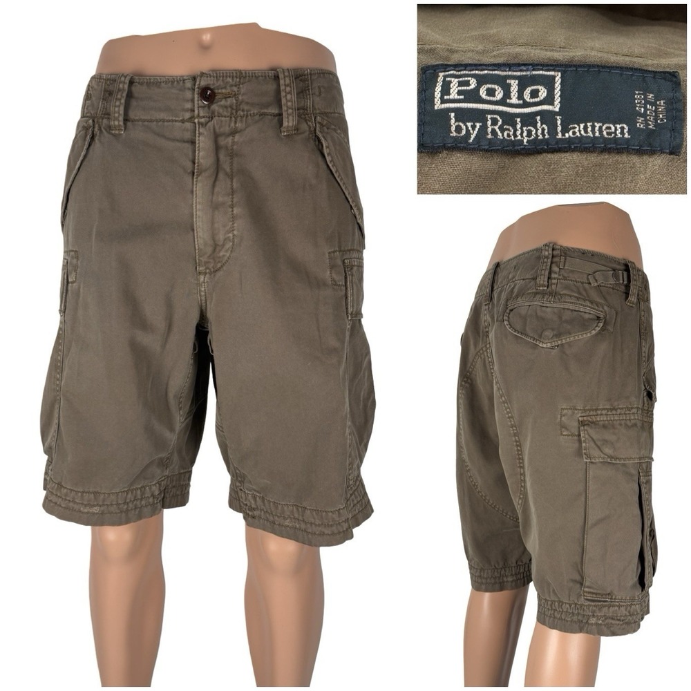 Polo Ralph Lauren Mens 38 Cargo Shorts Brown Distressed Rustic Vintage Cotton